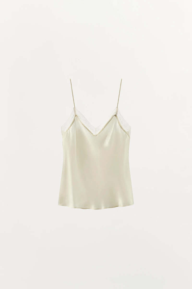100% SILK LACE TRIM TOP