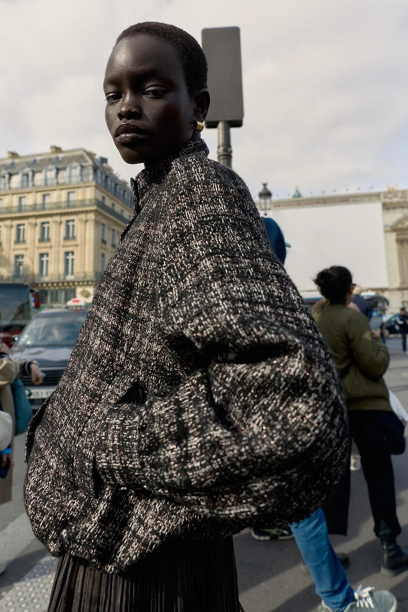 BLOUSON BOMBER STRUCTURÉ À FIL MÉTALLISÉ