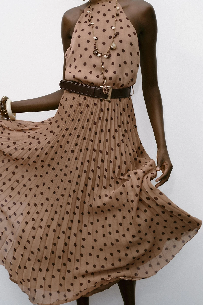 ROBE MIDI À POIS ET CEINTURE