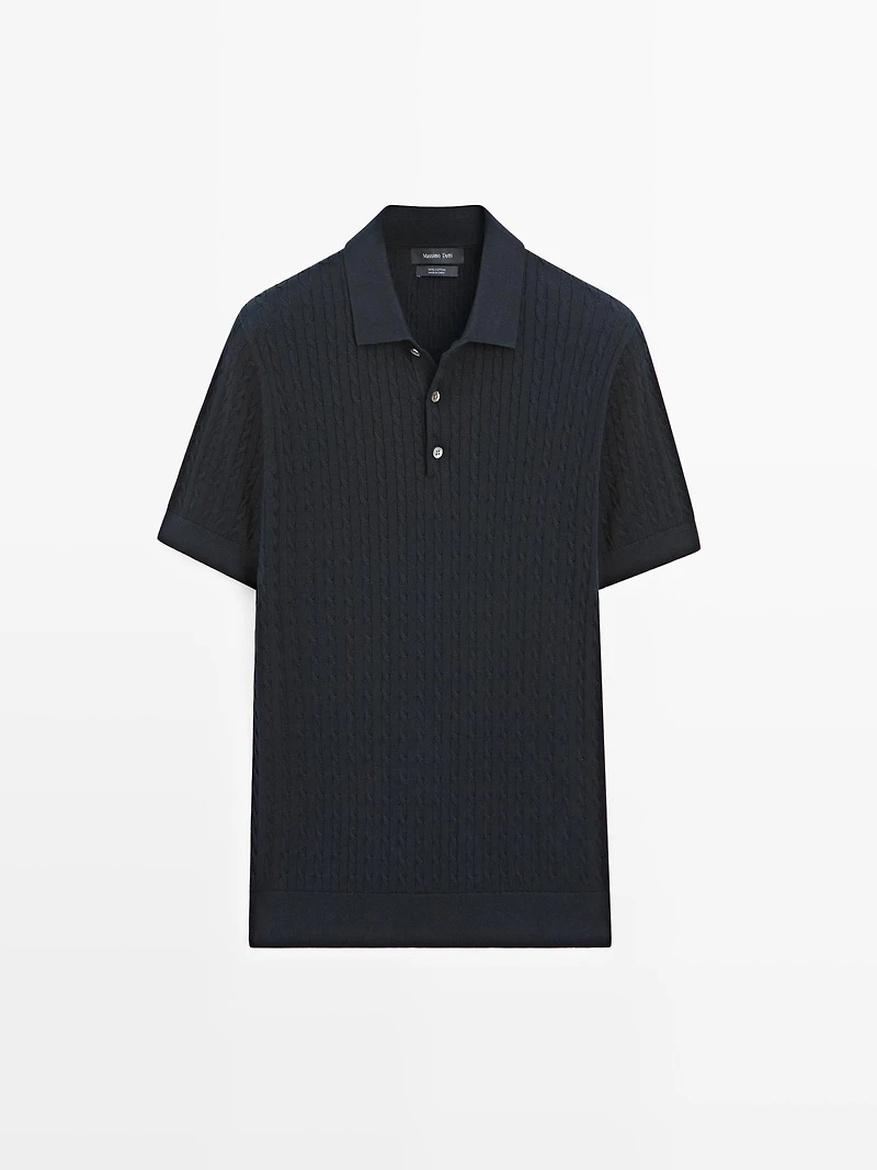 100% cotton cable-knit polo shirt
