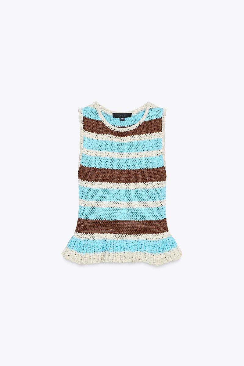 STRIPED KNIT RUFFLE TOP