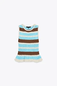 STRIPED KNIT RUFFLE TOP