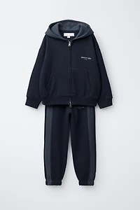 ZIP-UP HOODIE AND STRIPED JOGGER PANTS SET
