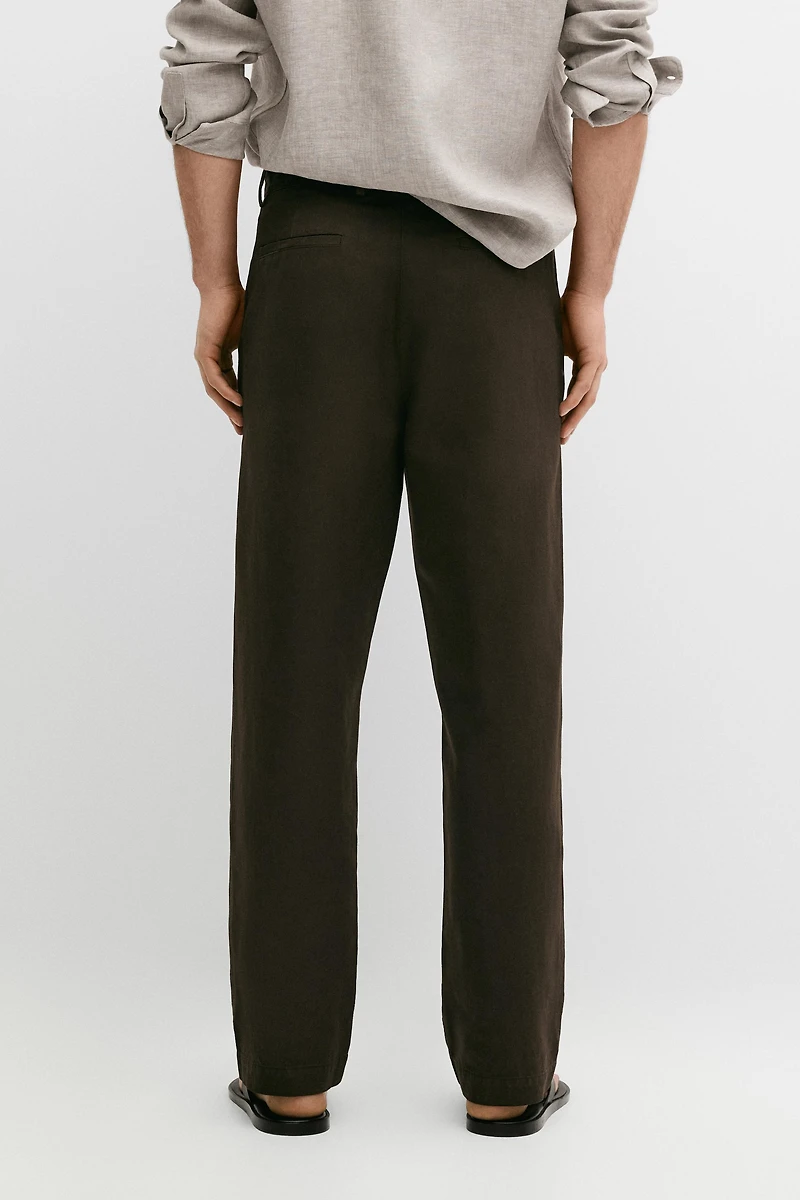Straight-leg linen and cotton trousers with darts