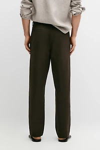 Straight-leg linen and cotton trousers with darts