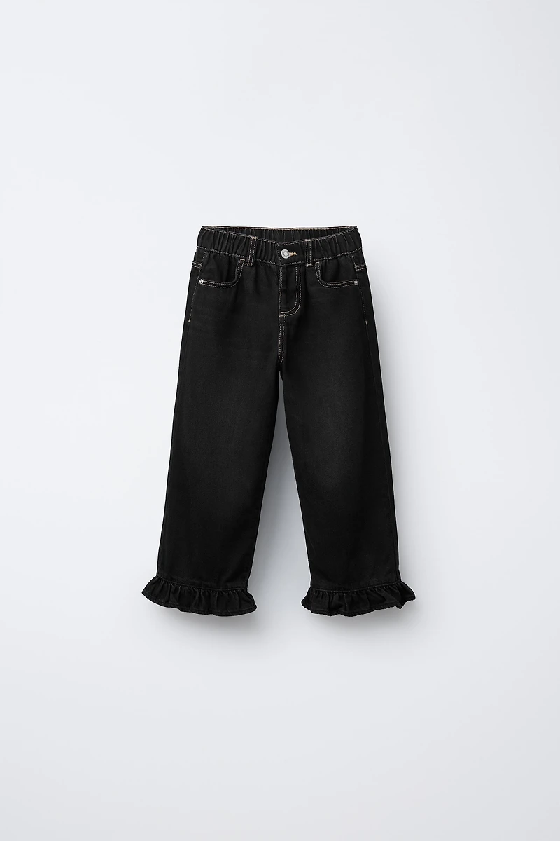 RUFFLED HEM CULOTTE JEANS