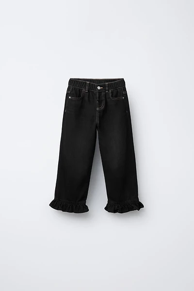 RUFFLED HEM CULOTTE JEANS