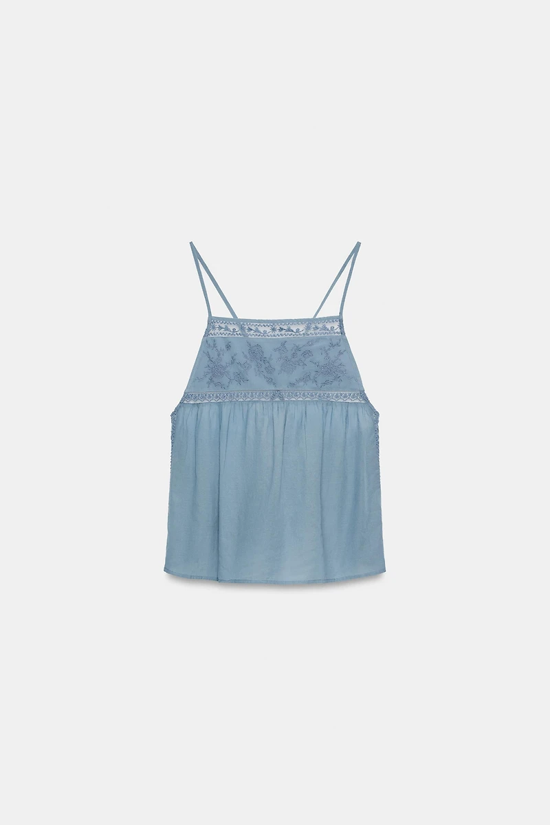 EMBROIDERED STRAPPY TOP