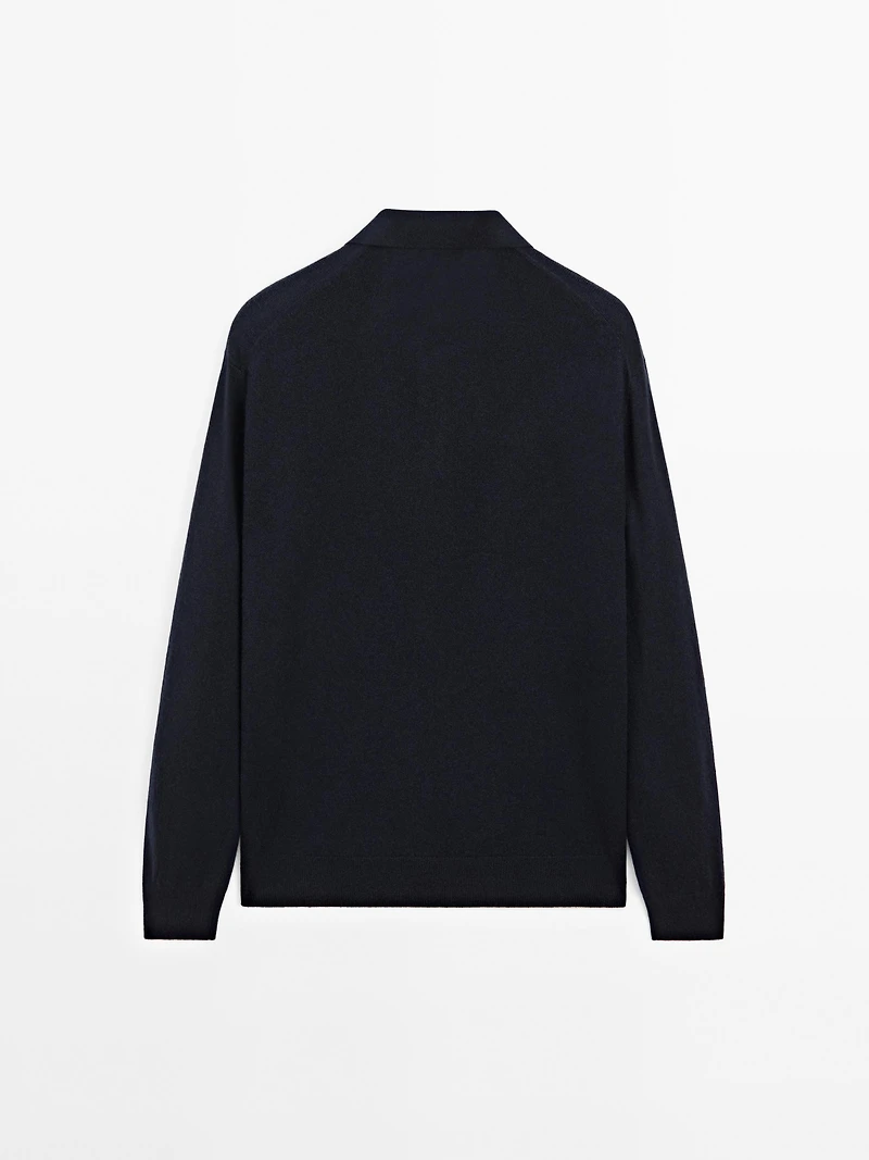 100% cashmere ribbed knit polo shirt