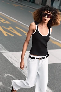 RIBBED TIE TOP