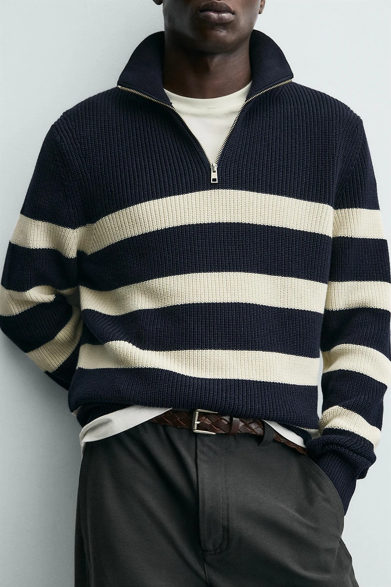QUARTER-ZIP PURL KNIT SWEATER