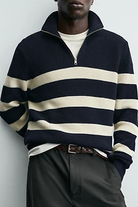 QUARTER-ZIP PURL KNIT SWEATER