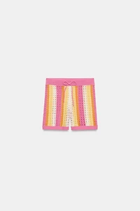 STRIPED OPENWORK KNIT SHORTS