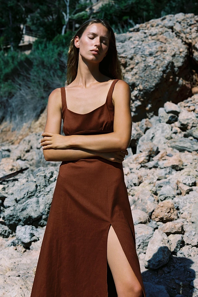 zara brown linen dress Zara - 100% Linen Dress Created By Caramel London X Zara - Chocolate - M