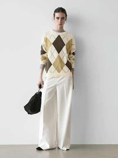 100% cotton knit sweater with Argyle detail