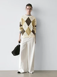 100% cotton knit sweater with Argyle detail
