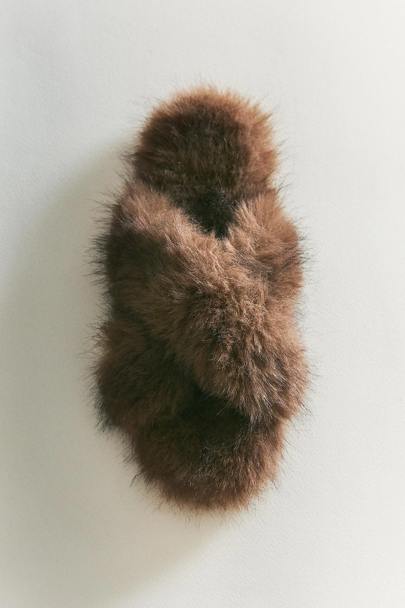 FAUX FUR CROSSOVER SANDALS