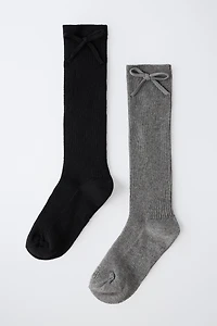 TWO-PACK OF KNEE-HIGH BOW SOCKS
