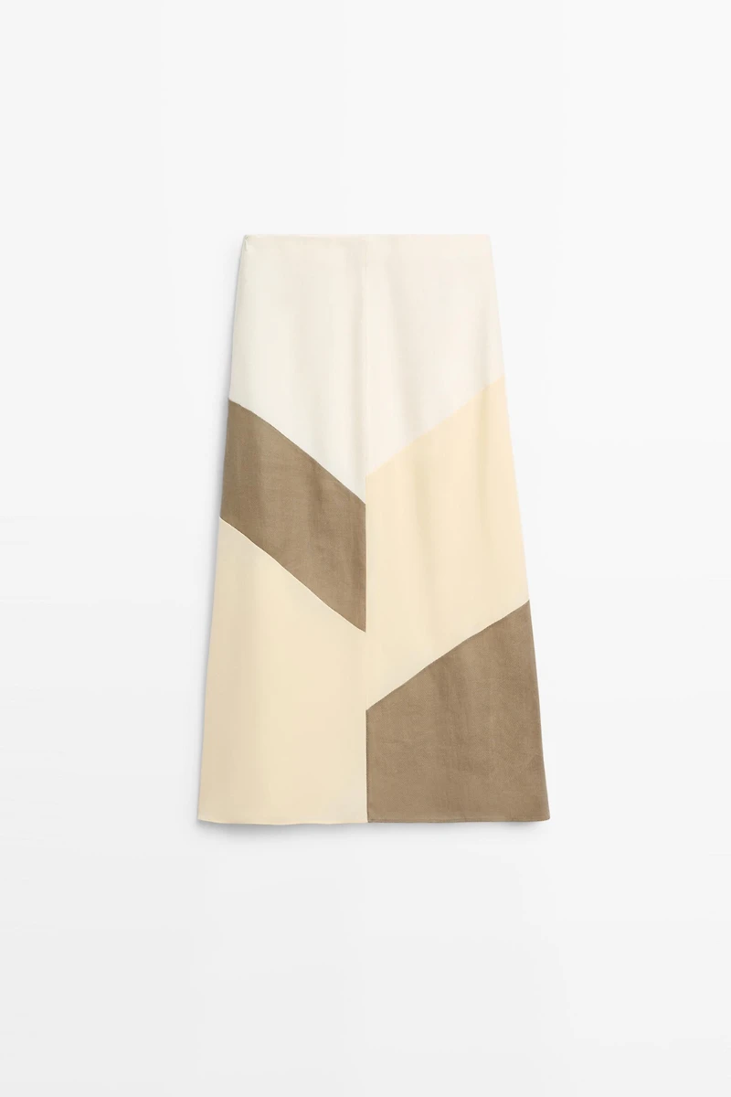 Flowing patchwork midi skirt
