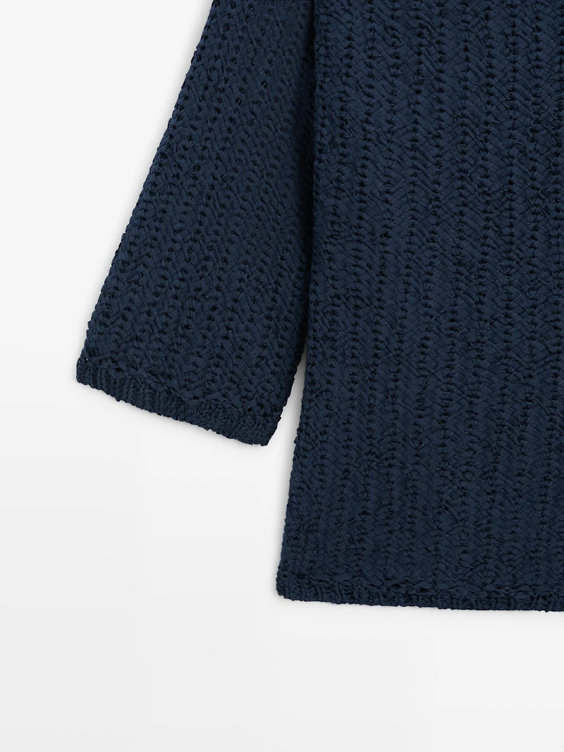 Textured cotton blend knit sweater