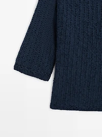 Textured cotton blend knit sweater