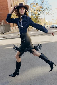 FAUX LEATHER FRINGED MIDI SKIRT