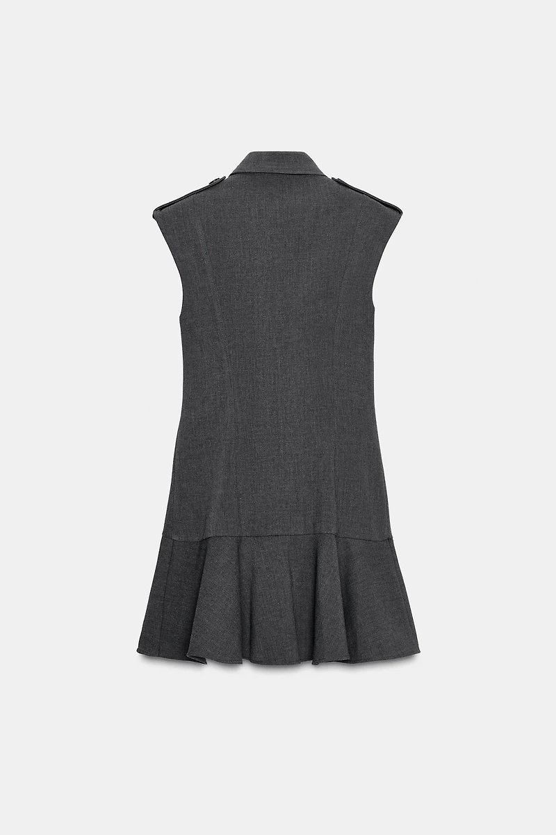 SHORT DRESS WITH SHOULDER PADS AND RUFFLES