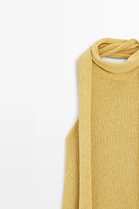 Linen blend halter top with tie detail