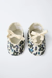 BALLET FLATS WITH BOW AND FLOWERS