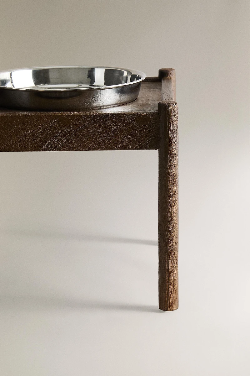TALL WOODEN PET FOOD BOWL