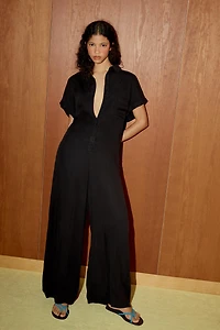 SHORT SLEEVE FLOWY JUMPSUIT