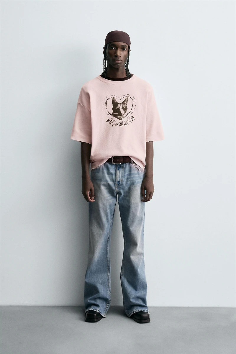 CONTRAST PRINT KNIT T-SHIRT