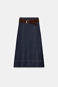 Z1975 BELTED DENIM MIDI WRAP SKIRT