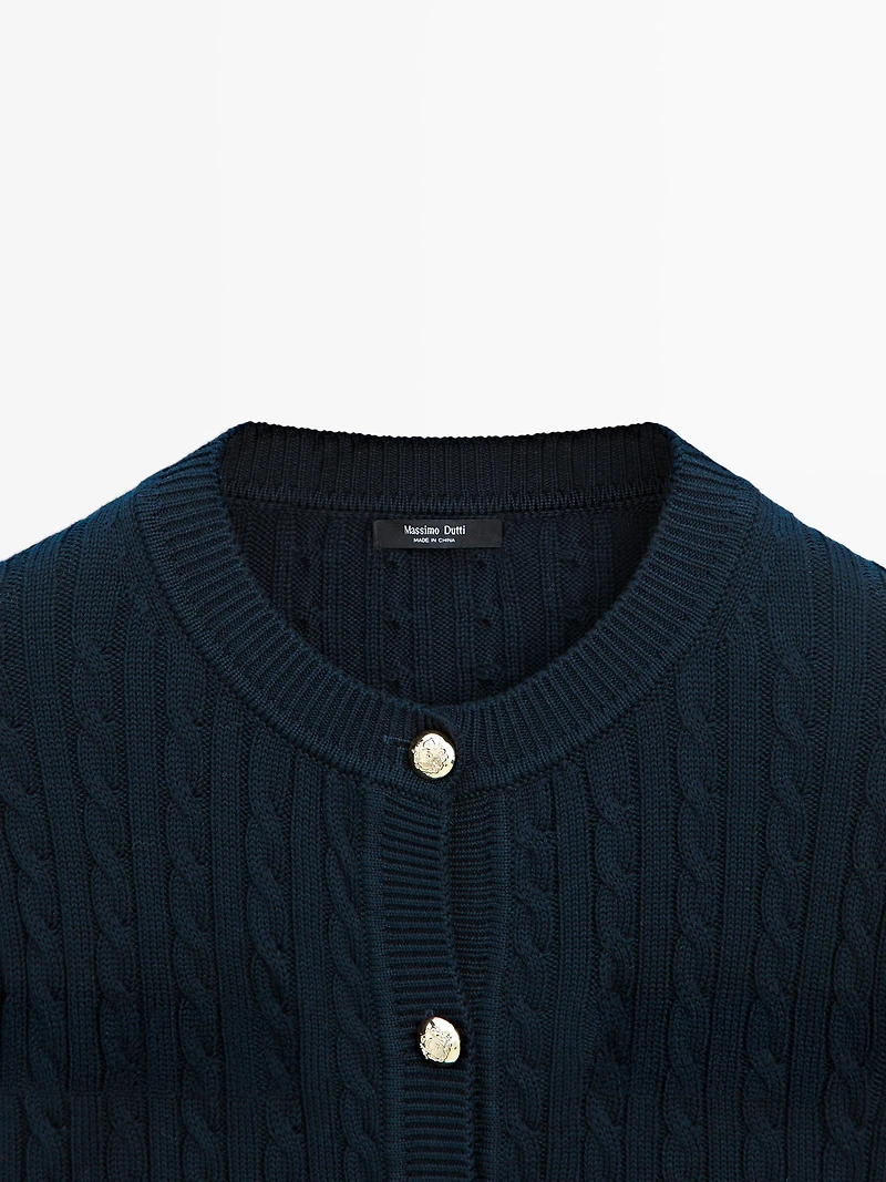Cable-knit cardigan with gold buttons