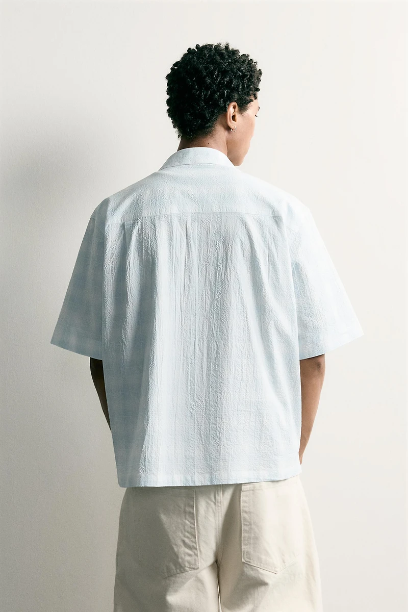 PLAID RELAXED FIT DENIM SHIRT