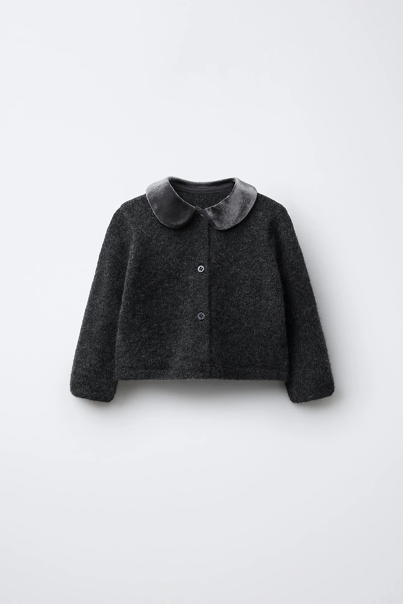 VELVET PETER PAN COLLAR CARDIGAN