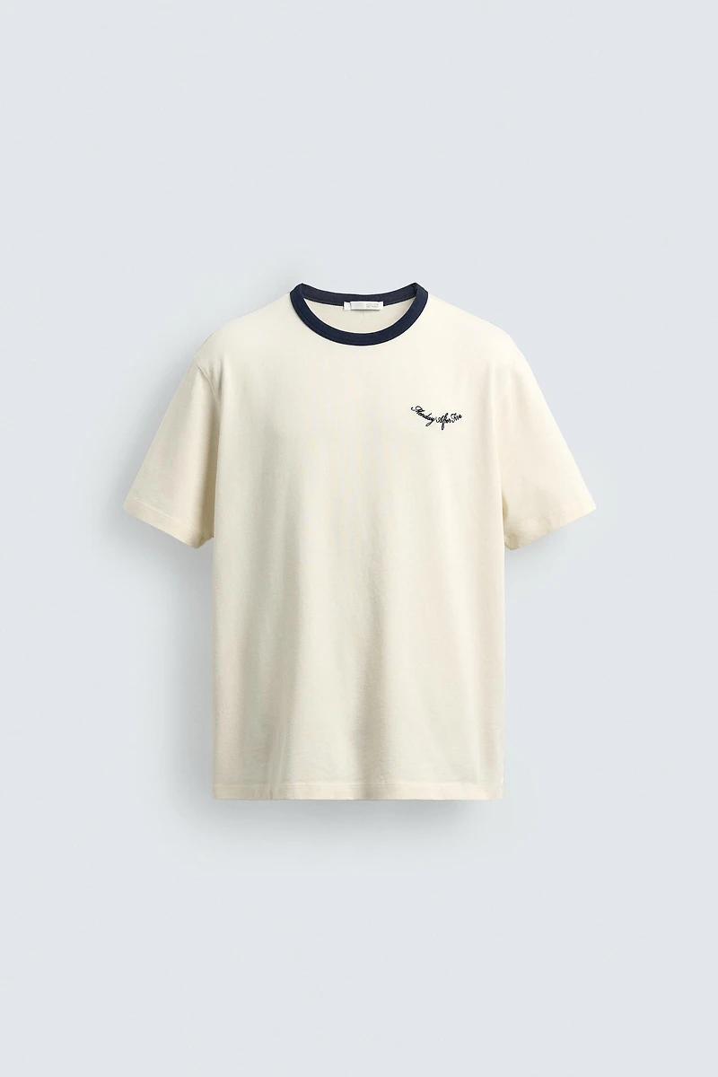 REGULAR-FIT CONTRAST EMBROIDERED T-SHIRT