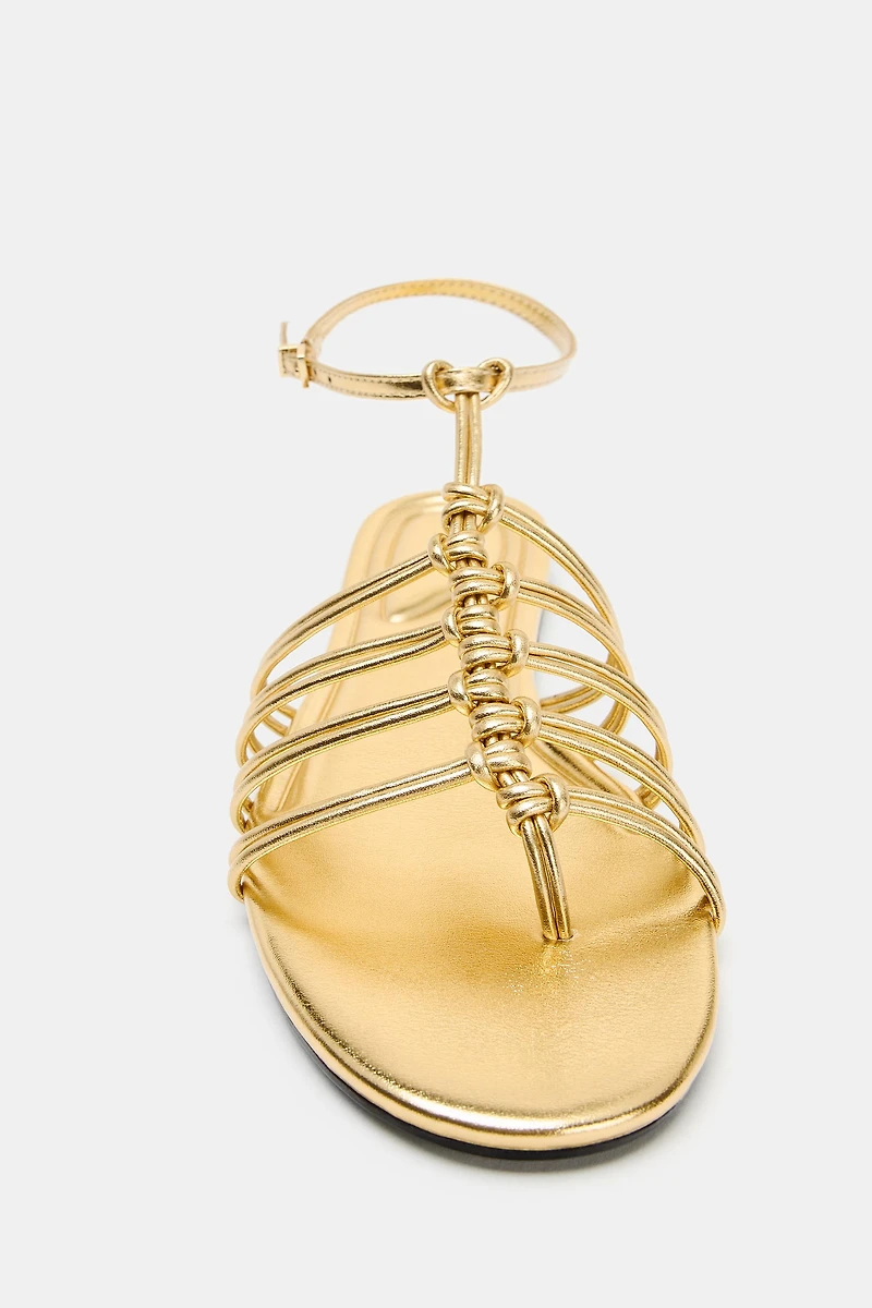 METALLIC EFFECT FLAT SANDALS