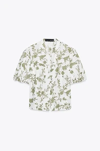 PRINTED TOP WITH EMBROIDERED EYELETS