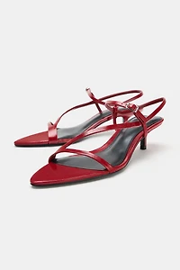 LEATHER KITTEN HEEL SANDALS
