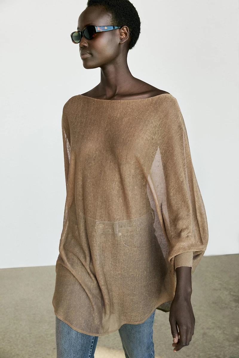 Linen blend flowing cape-style sweater
