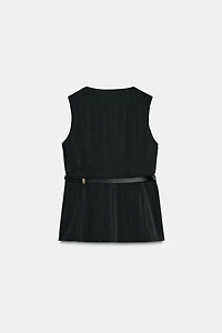 HERRINGBONE PEPLUM VEST WITH BELT