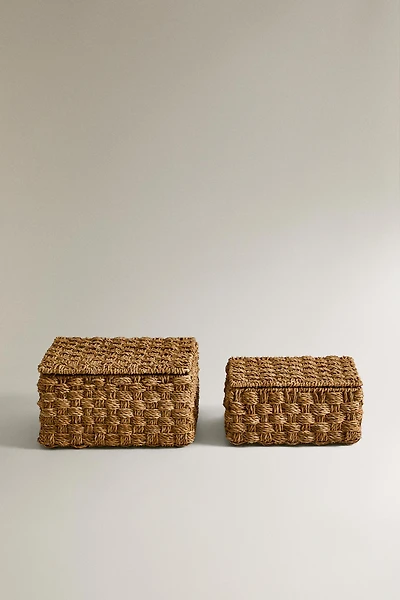 RECTANGULAR SEAGRASS BASKET WITH LID