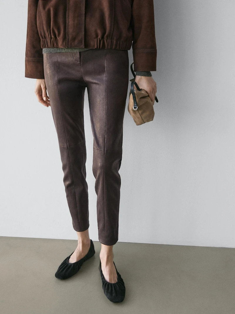 Nappa leather leggings with elasticated detail