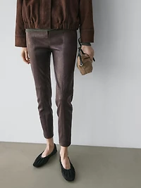 Nappa leather leggings with elasticated detail