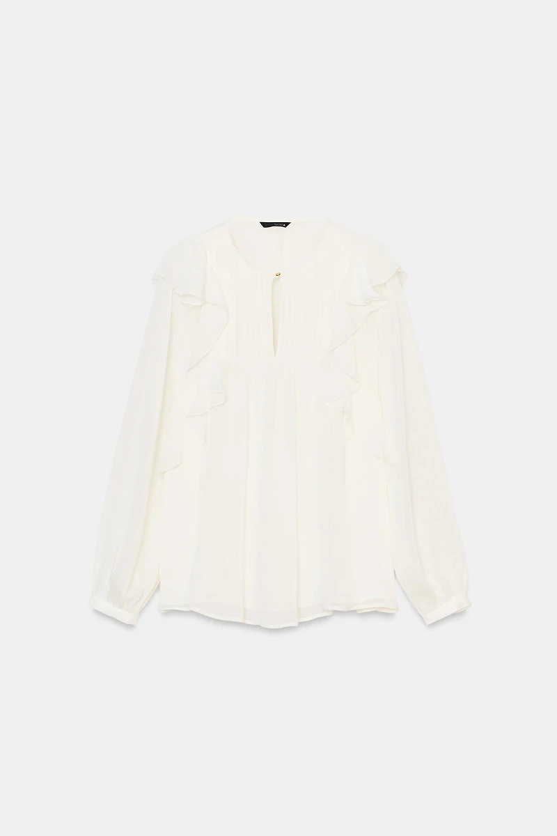 RUFFLED PIN TUCK BLOUSE