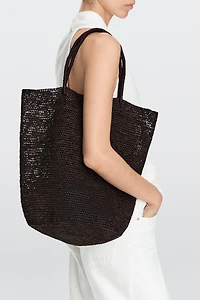 Raffia bucket tote bag
