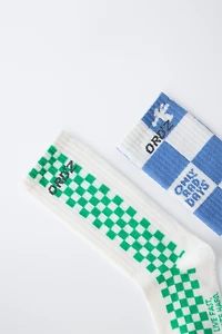 TWO-PACK OF CHECKERED LOGO HIGH SOCKS