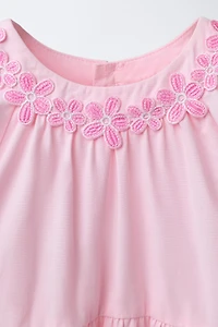 ROBE EN POPELINE À FLEURS BRODÉES