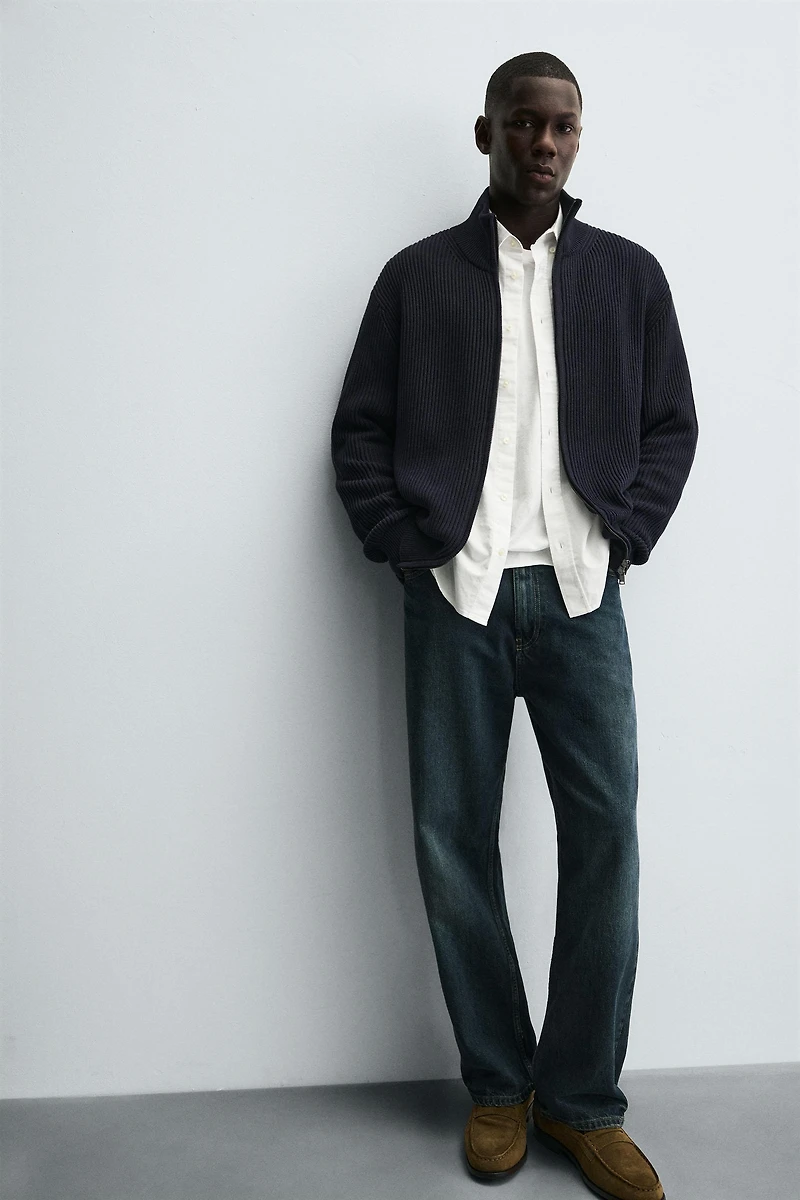 PURL KNIT ZIP-UP CARDIGAN